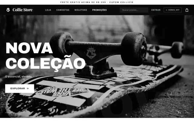 Página inicial da loja virtual Collie Store — moda masculina urbana